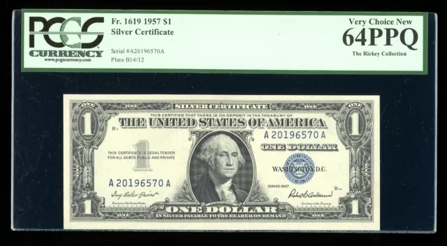 DBR 1957 Silver Fr. 1619 AA Block PCGS 64 PPQ Serial A20196570A