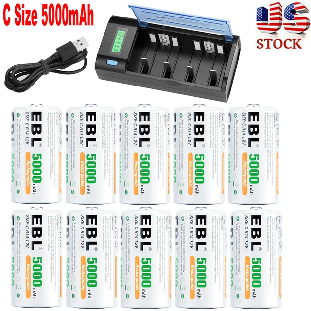 LOT EBL C Size Cell Rechargeable 1.2V NIMH Batteries 5000mAh / Battery