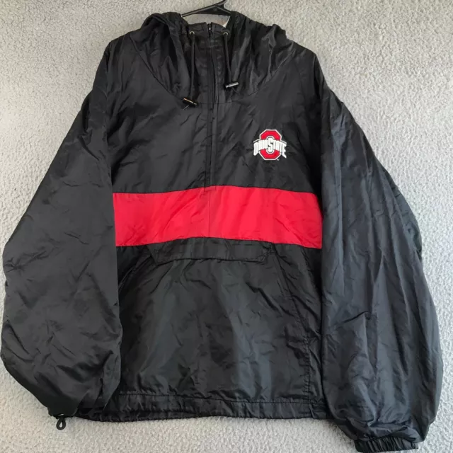 Ohio State Buckeyes Jacket Mens Large Black 1/2 Zip Pullover Hooded Wind Breaker