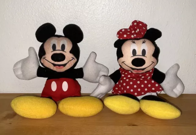 Applause Mickey and Minnie Mouse Plush Toy Pair Collectible Flat 8" Walt Disney