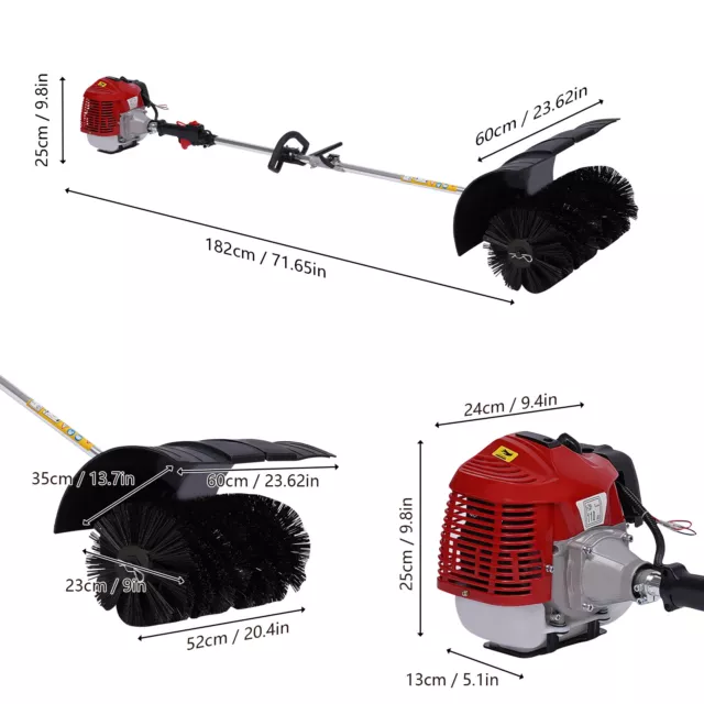 52cc Gas Power Handheld Sweeper Broom Driveway Turf Artificial Grass Snow Clean