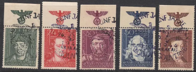 Stamp Germany Poland General Gov't Mi 120-4 Sc NB36-40 1944 WWII Eagle TOP Used