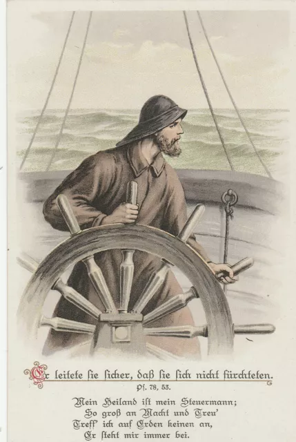 Carte Postale Ancienne Poesie Verset Marin Pecheur Mer Gouvernail Illustrateur