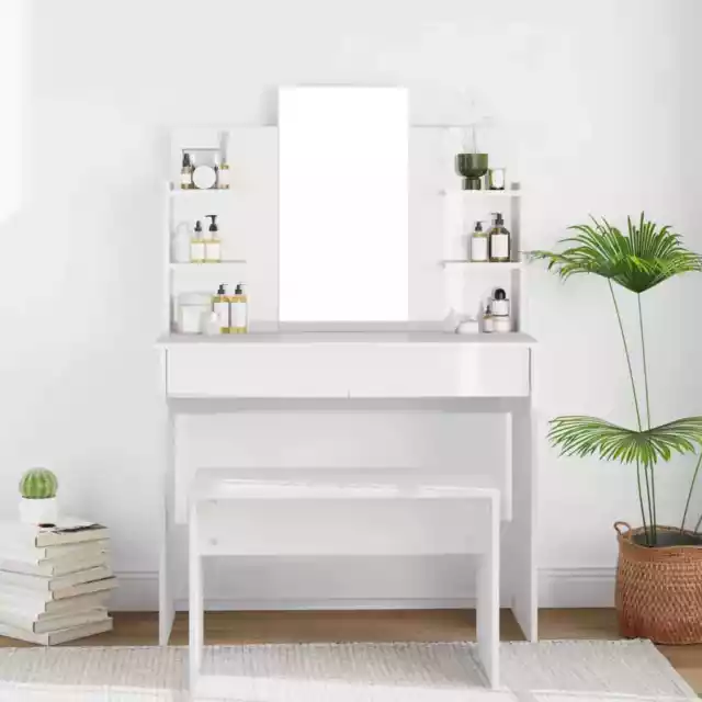 Schminktisch mit Spiegel Hochglanz-Weiß 96x40x142 cm