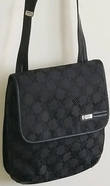 Tumi T-Logo Leather Trim  Crossbody Messenger Travel Organizer Bag Unisex Rare!