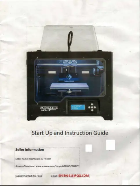 FlashForge Creator Pro Start Up and Instruction Guide PDF