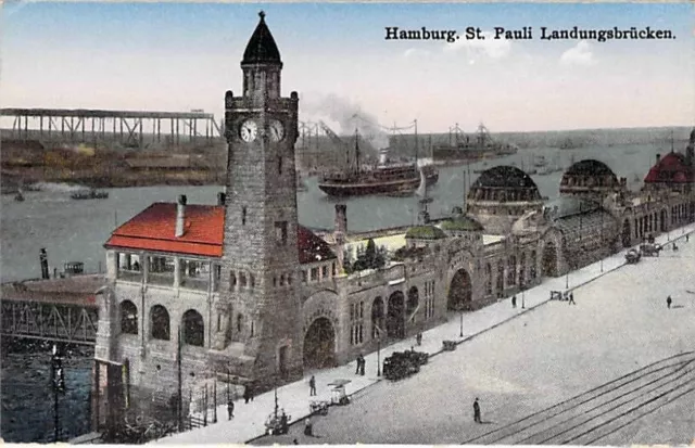Hamburg AK St.Pauli Landungsbrücken alte farbige Postkarte um 1910 Kleinformat