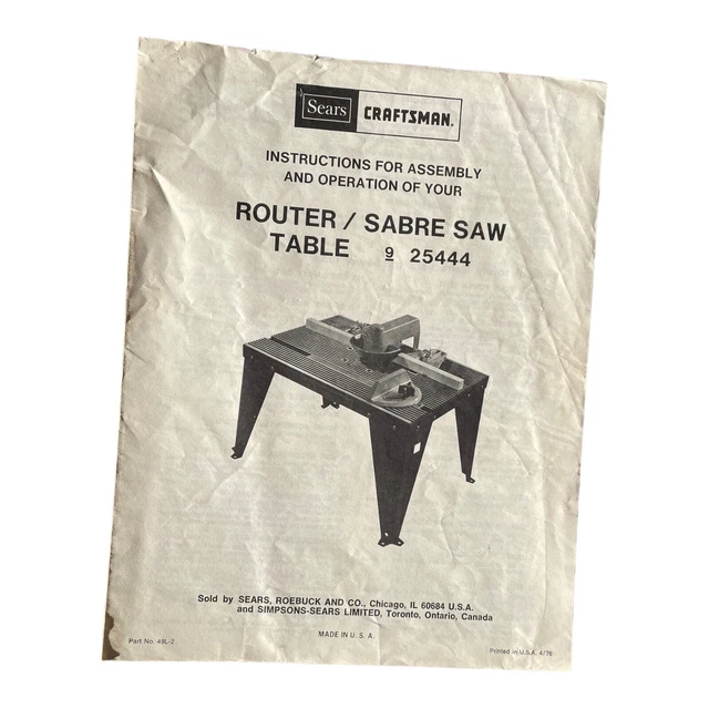 SEARS CRAFTSMAN 1976 Router Sabre Saw Instructions No 925444 49L2