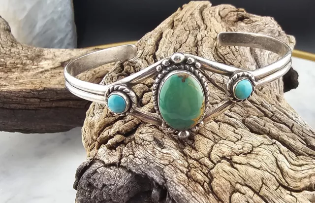 Navajo Sterling Cuff Bracelet with Turquoise Stone