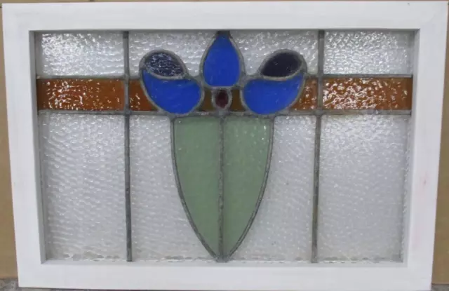 MIDSIZE OLD ENGLISH LEADED STAINED GLASS WINDOW Abstract Floral 24.5" x 16.5"