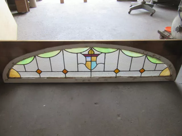 ~ ANTIQUE STAINED GLASS TRANSOM WINDOW ~ 63 x 16 ~ ARCHITECTURAL SALVAGE