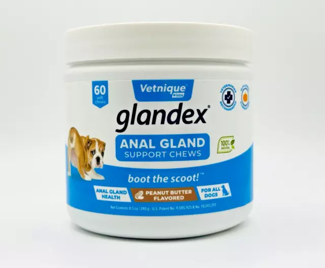 GLANDEX Anal Gland Support Peanut Butter  flavor. Soft Chews Dogs 60 Ct exp 2025