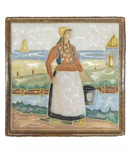 Scheveningen Dutch Woman  Royal Delft De Porcelain Fles Cloisonne Tile