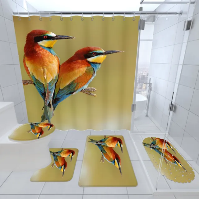Colores gorrión pájaro impermeable cortina de ducha colchoneta cubierta de inodoro alfombra bañera