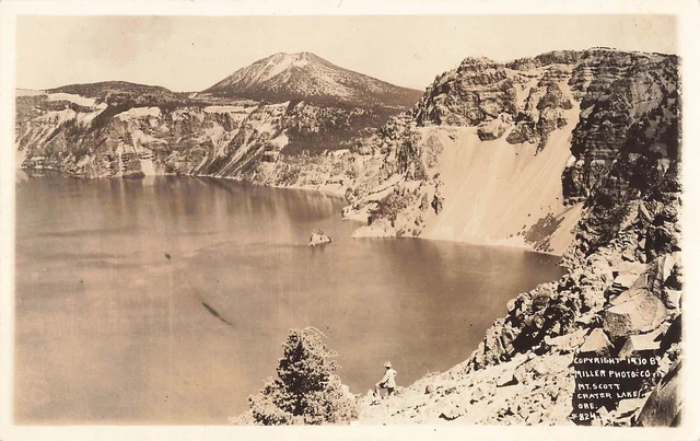 RPPC Mt.Scott Crater Lake, Oregon Aerial View Real Photo Postcard