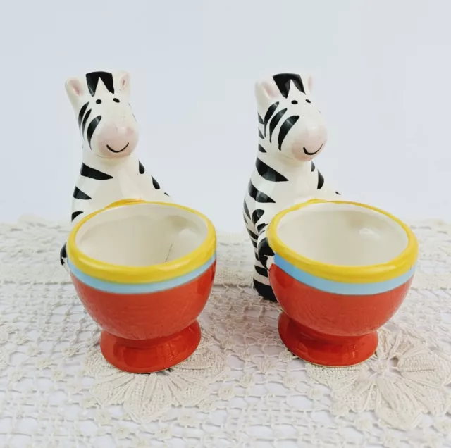 Vintage Zebra Novelty Egg Cups Ceramic Kitsch Collectables - Pair of Zebras 3