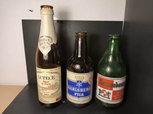Lot 3 Bouteilles Vintage Bière Kronenbourg Karlsberg Lutèce