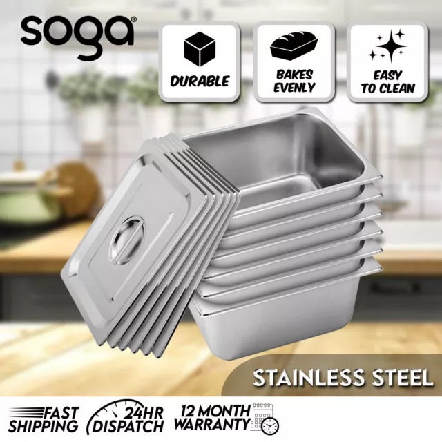 SOGA 6X Gastronorm Full Size 1/2 GN Pan 15cm Deep Stainless Steel With Lid