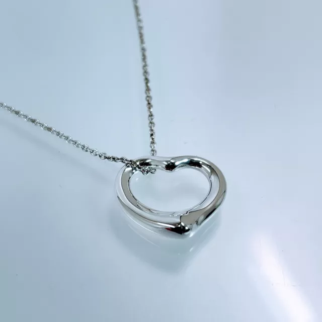 Tiffany & Co Sterling Silver 925 Elsa Peretti Open Heart Necklace polished