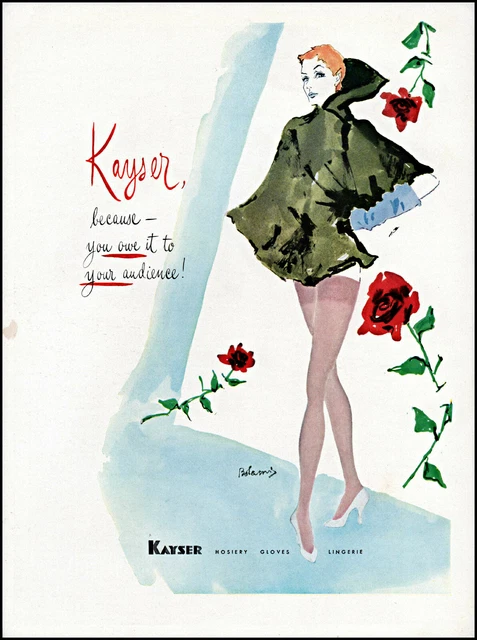 1951 Saul Bolasni art Woman wearing Kayser Stockings vintage print ad  L4