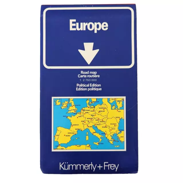 Europe Foldable Travel Road Map Kummerley & Frey Vintage 1970 Europa Wall Map