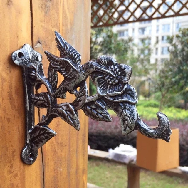 Wall Hanging Basket Rack Vintage Hooks Cast Iron Birds With Flower Iron Racks