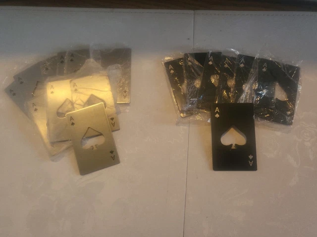 Playing Card Ace of Spades Poker Bottle Cap Opener Stainless Black Lot Of 17