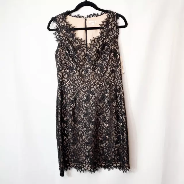 Shoshanna Dress Womens Black Floral Lace V Neck Sleeveless Back Zip Shift 8 NEW