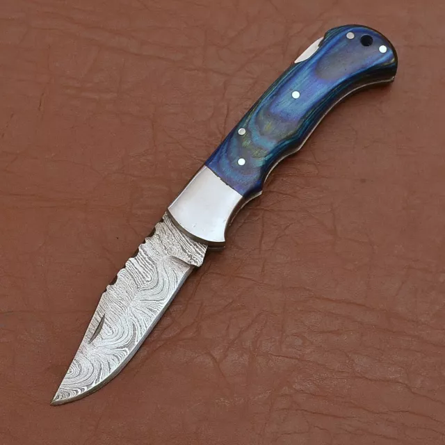 Handmade Damascus Folding Lock Back Pocket Knife With With Wood Handle