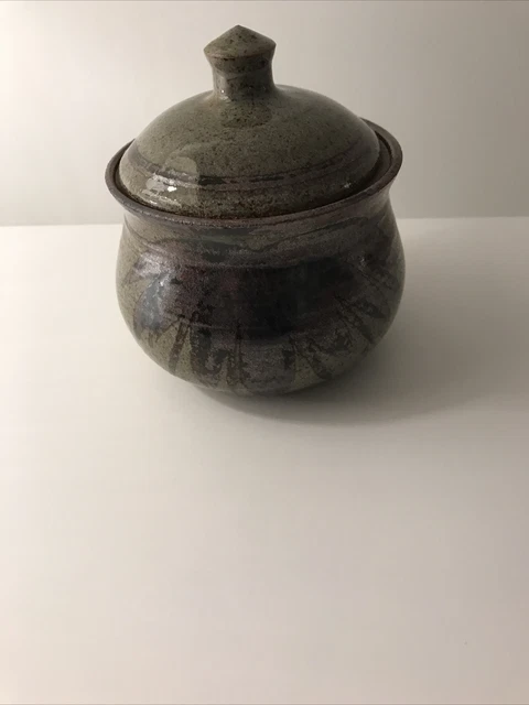 Vintage Studio Keramik Deckel Topf/Glas signiert JW grau/braun gesprenkelt
