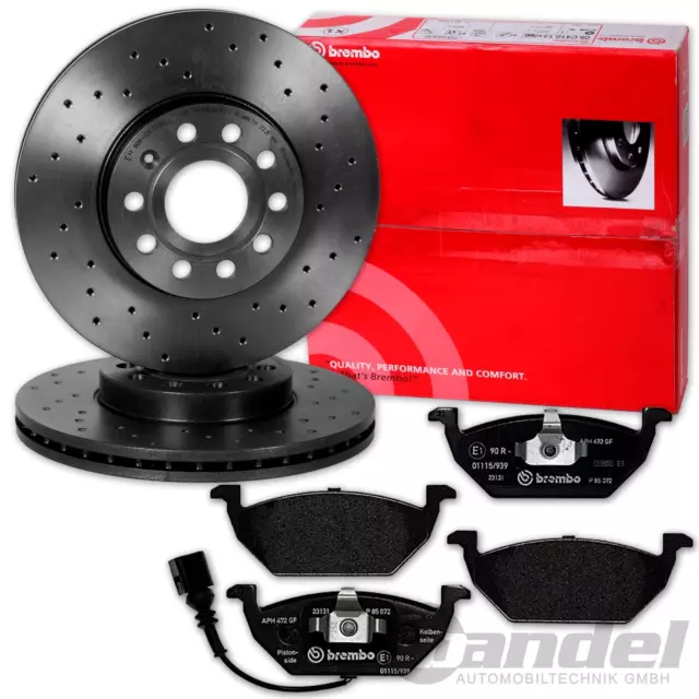 DISCHI FRENO FORATI BREMBO + PASTIGLIE ANTERIORI per VW GOLF 5 6 A3 OCTAVIA LEON