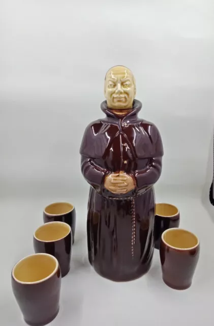 Vintage Beswick Heatmaster Monk Decanter and 5 Shot Glass Set