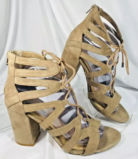 Steve Madden Gal Platform Strappy Chunky Heel Sandal Suede Natural Multi Size 8