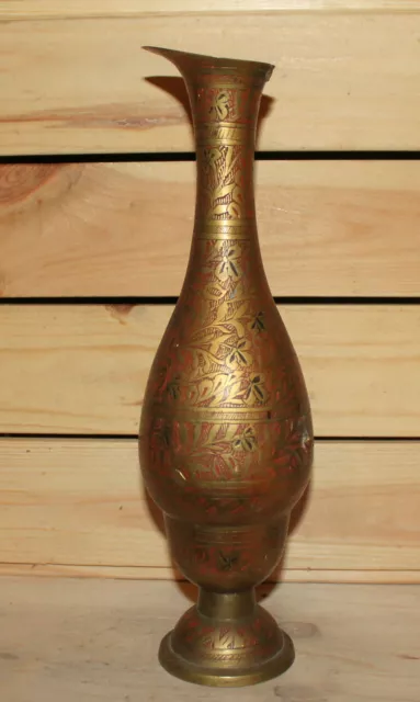 Vintage hand made floral engraved brass vase