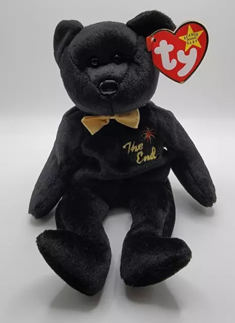 THE END Y2K BLACK BEAR TY Original Beanie Babies RETIRED 1999 MINT w/ Tags!