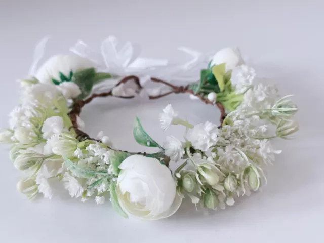 Newborn Baby Girl kid Party White Flower Rose Halo Hair Tiara headband Garland 3