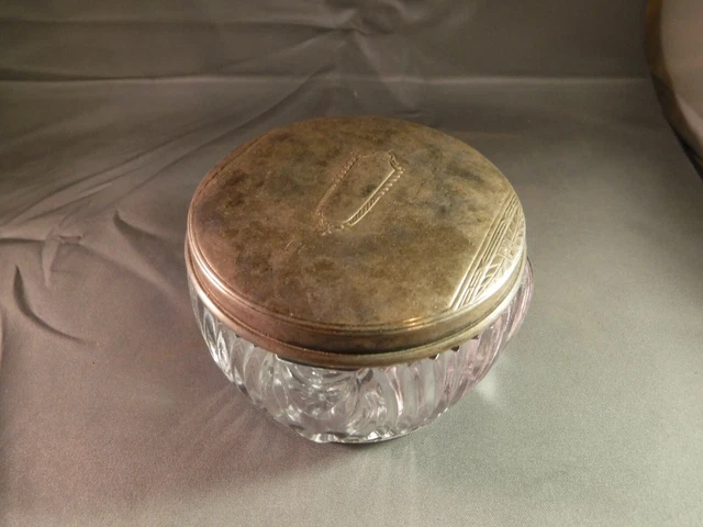 Vintage Glass Powder Jar with Sterling Silver Lid and Monogram - 40g Free Ship Vintage Glass Powder Jar with Sterling Silver Lid and Monogram - 40g Free Ship