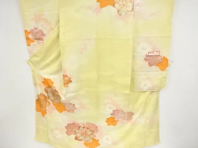 09857# Japanese Kimono / Antique Furisode / Embroidery / Flower