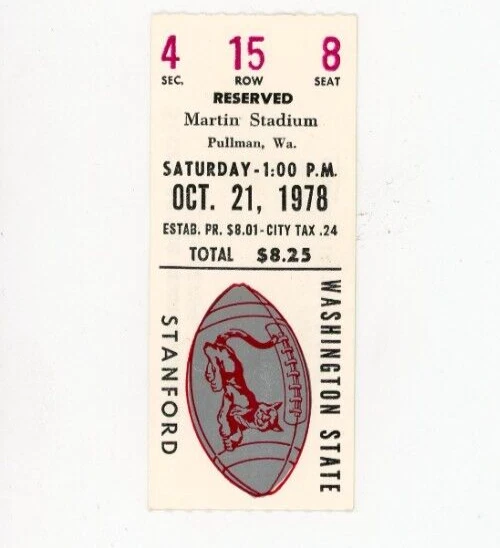 TICKET STUB OCT 21 1978 WSU Cougars VS Stanford College Football 54.99