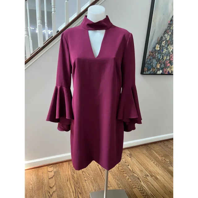 MILLY Andrea Bell Sleeve Italian Cady A Line Choker Dress in Berry Size 8 NWOT