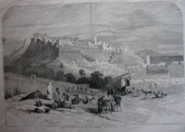 GRAVURE SUR BOIS 19ème TANGER VUE PRISE DU MARCHE AUX CHAMEAUX