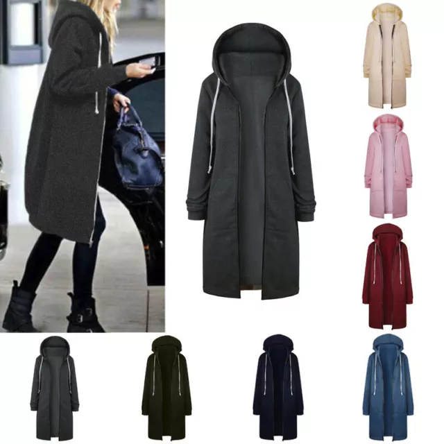 Plus Size Women Winter Jumper Jacket Coat Cardigan Hooded Long Zipper Outerwear