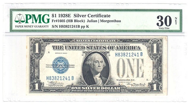 1928 E $1 Silver Certificate. Fr1605. PMG Net VF30/rust. Y00011396