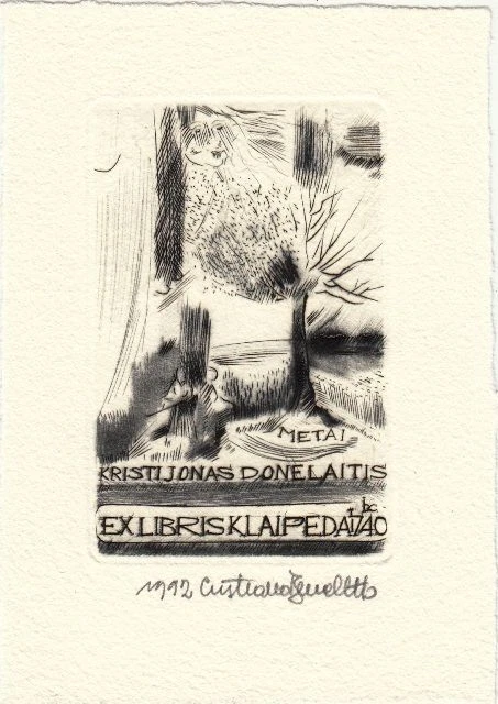 Exlibris Bookplate Radierung Cristiano Beccaletto 1948 Kristijonas Donelaitis