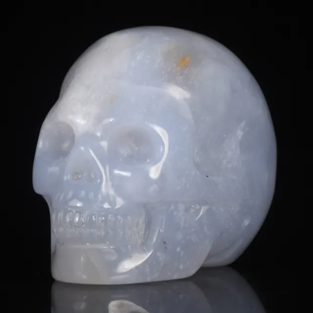 Cráneo de cristal de ágata azul natural tallado a mano de 1,5", curación del cráneo humano #37Y53 
