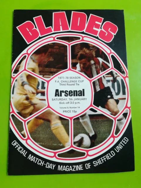 Sheffield Utd v Arsenal (runner up) FA Cup 3 football programme. 7.1.1978