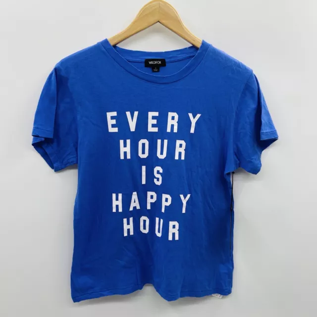 Wildfox Womens Small KeKe Every Hour is Happy Hour Graphic Tshirt Blue $78 281