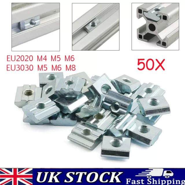 50x 20 30 Series M4 M5 M6 M8 Square Solid Sliding T-Nut Aluminium Extrusion Slot