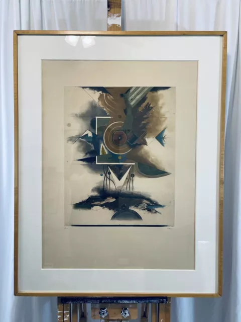 TUVIA BEERI Vintage Framed Abstract Expressionist Aquatint Etching