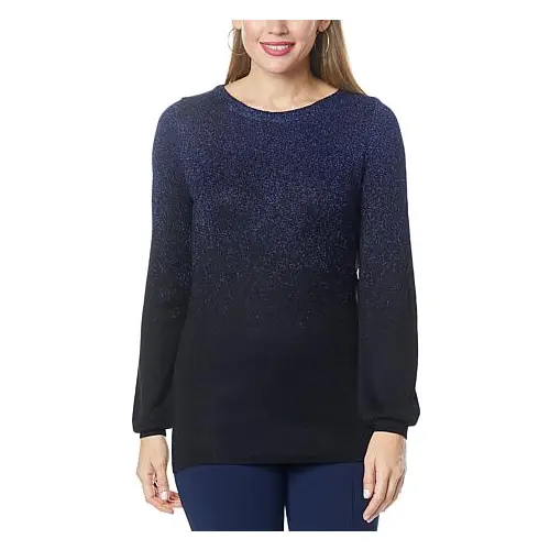 Nina Leonard Boat-Neck Ombre Pullover Sweater (SAPPHIRE/BLACK, LARGE) 768607